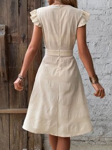 Breezaya Đầm Trọn gói Nút phía trước Xù màu trơn Giải trí - Màu be - Xem 3