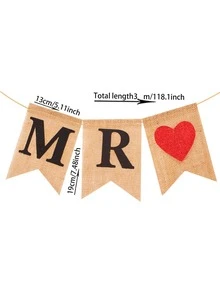 1件套愛心和字母圖案纖維掛旗適用於婚禮