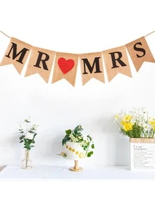 1件套愛心和字母圖案纖維掛旗適用於婚禮