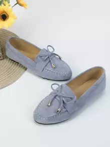 女士休闲平底乐福鞋，甜美蝴蝶结设计，学院风，软底，春秋季，芭蕾舞鞋 - 淺藍色 - 查看 3