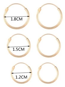 6入組/套極簡圓耳環 - 金黃色 - 查看 2