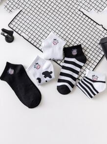 5雙奶牛和條紋圖案中筒襪 - 彩色 - 查看 2