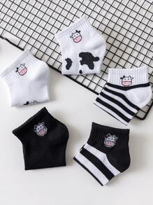 5雙奶牛和條紋圖案中筒襪 - 彩色 - 查看 3