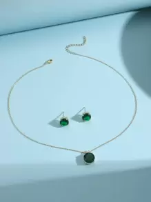 3pcs/set Cubic Zirconia Decor Jewelry Set - Green - View 3