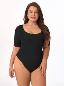 SHEIN BASICS 實心圓領連身衣 - 黑色 - 查看 2