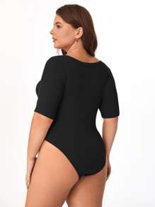 SHEIN BASICS 實心圓領連身衣 - 黑色 - 查看 3