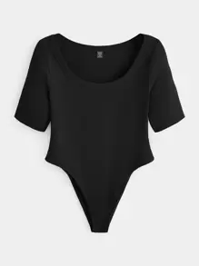 SHEIN BASICS 實心圓領連身衣 - 黑色 - 查看 1