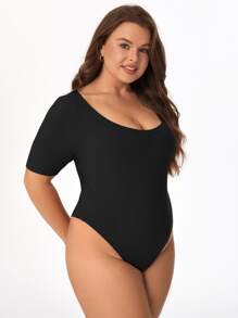 SHEIN BASICS 實心圓領連身衣 - 黑色 - 查看 4