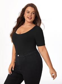 SHEIN BASICS 實心圓領連身衣 - 黑色 - 查看 6