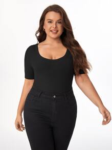 SHEIN BASICS 實心圓領連身衣 - 黑色 - 查看 5