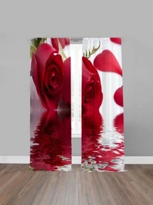 2pcs Flower Pattern Sheer Curtain, Modernist Polyester Light Filtering Privacy Sheer Curtain For Living Room, Bedroom - Multicolor - View 3