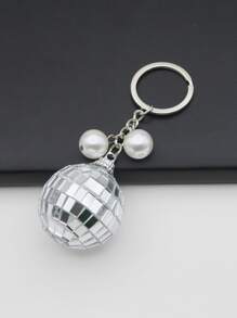 Llavero con perla artificial & bola accesorio - Plateado - Ver 3