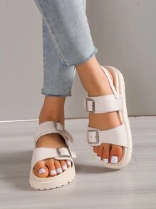 女士防滑搭扣裝飾運動運動涼鞋適用於夏天 - 米色 - 查看 2