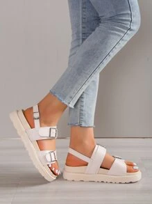 女士防滑搭扣裝飾運動運動涼鞋適用於夏天 - 米色 - 查看 3