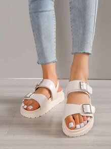 女士防滑搭扣裝飾運動運動涼鞋適用於夏天 - 米色 - 查看 4