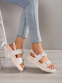 女士防滑搭扣裝飾運動運動涼鞋適用於夏天 - 米色 - 查看 5