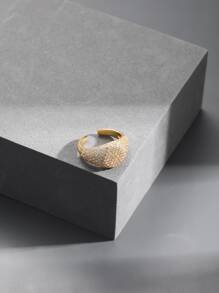 方晶鋯石裝飾戒指 - 金黃色 - 查看 3