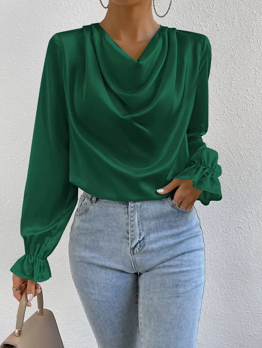 Chiquease Damskie Bluzki Zmarszczony Drapowany Prosty Elegancki