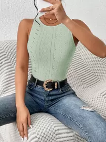 SHEIN Essnce Áo liền quần ôm nữ Tranh thêu màu trơn Giải trí - Màu xanh Bạc hà - Xem 1