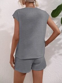 Chiquease Letter Graphic Batwing Sleeve Tee & Drawstring Waist Shorts