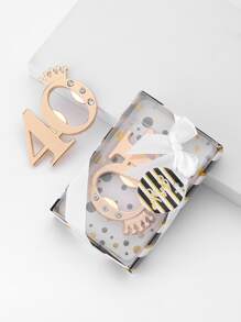 1pc Zinc Alloy Corkscrew, Creative Rhinestone Decor Number Design Beer Opener For Home, Bar - Gold - View 1