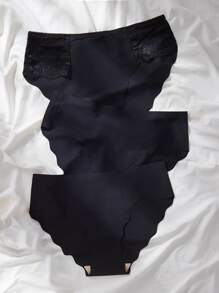 Plus 3pack Contrast Lace Scallop Trim Panty Set - Black - View 3