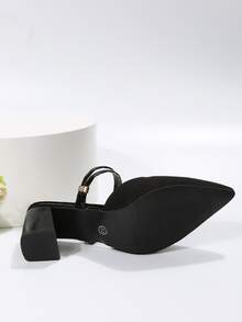 Mujer Zapatos de salón destalonados de punta con tacón grueso elegante negro de tela para exterior - Negro - Ver 3