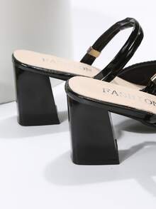 Mujer Zapatos de salón destalonados de punta con tacón grueso elegante negro de tela para exterior - Negro - Ver 4