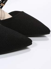 Mujer Zapatos de salón destalonados de punta con tacón grueso elegante negro de tela para exterior - Negro - Ver 7