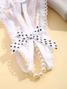 FINETOO Polka Dot Bow Decor Thong - White - View 4