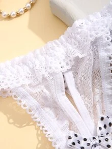 FINETOO Polka Dot Bow Decor Thong - White - View 5