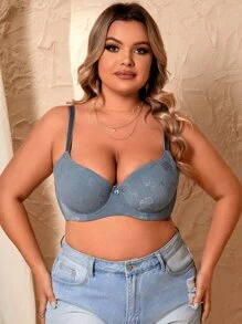 Plus Floral Lace Underwire Bra - Light Grey - View 3