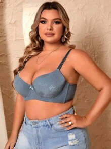 Plus Floral Lace Underwire Bra - Light Grey - View 4