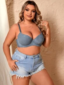 Plus Floral Lace Underwire Bra - Light Grey - View 5