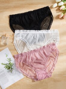 Plus 3pack Frill Trim Mesh Panty - Multicolor - View 1