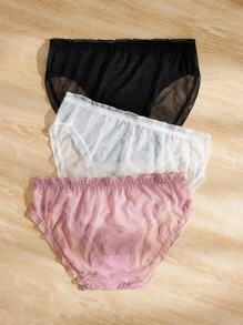Plus 3pack Frill Trim Mesh Panty - Multicolor - View 2