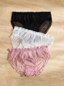 Plus 3pack Frill Trim Mesh Panty - Multicolor - View 5