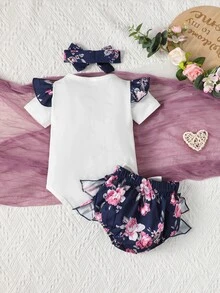 Baby Slogan Graphic Ruffle Trim Bodysuit & Bow Front Skirt - Multicolor - View 2