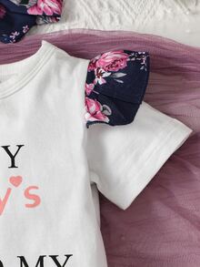 Baby Slogan Graphic Ruffle Trim Bodysuit & Bow Front Skirt - Multicolor - View 5