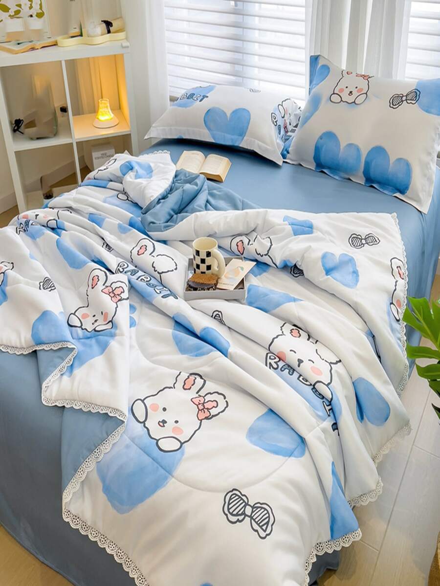 Bộ ga trải giường chần bông họa tiết hoạt hình không có chất độn - trắng - Xem 1