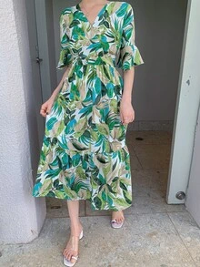 DAZY Đầm Thắt lưng Viên lá sen Trọn gói Nhiệt đới Boho - màu xanh lá - Xem 7