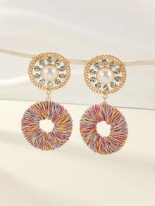 Bông tai thả tròn trang trí ngọc trai giả - Nhiều màu - Xem 1