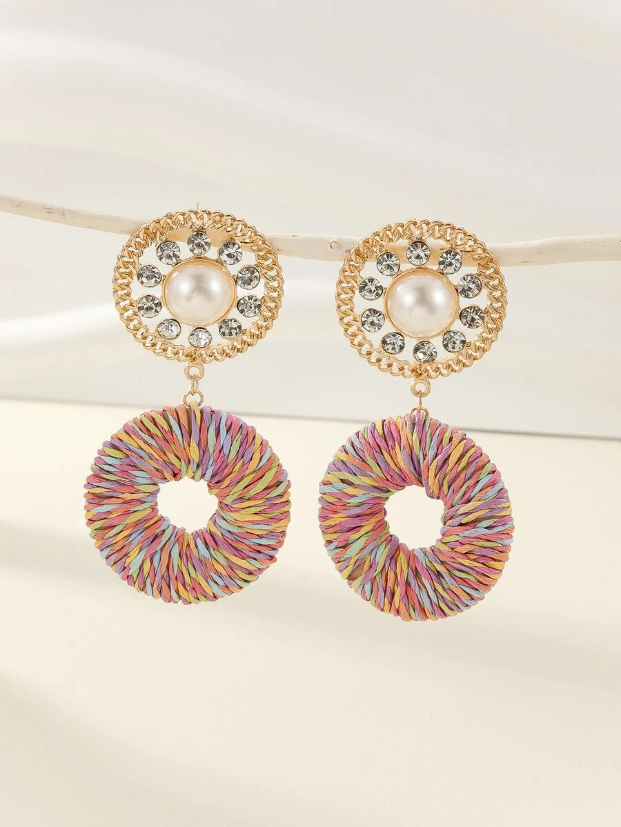 Bông tai thả tròn trang trí ngọc trai giả - Nhiều màu - Xem 1