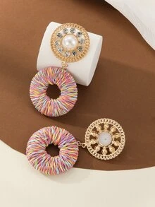 Bông tai thả tròn trang trí ngọc trai giả - Nhiều màu - Xem 2