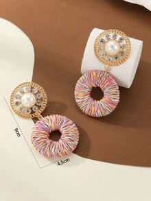 Bông tai thả tròn trang trí ngọc trai giả - Nhiều màu - Xem 3