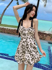 DAZY Phụ nữ một mảnh Thắt nút Hoa Thực vật Tất cả trên in Giải trí - Đen và trắng - Xem 6