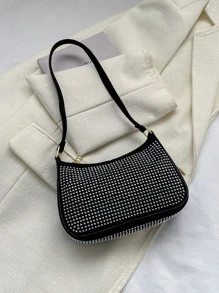 鉚釘裝飾單肩包撞色流浪包 - 黑色 - 查看 2