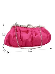 de satén con diseño de diamante de imitación Bolso fruncido clip superior Bolso de noche para fiesta - Rosa Fucsia - Ver 8