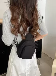 Language Of Flowers Mini Minimalist Sling Bag, Preppy Bum Bag For The First Day Of School - Black - View 5