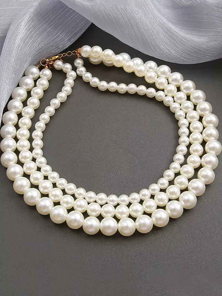 Collar De Perlas Artificiales De Capas - Blanco - Añade 2